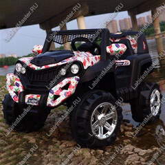 Детский электромобиль "Buggy - MalinaBay", белый с рисунком