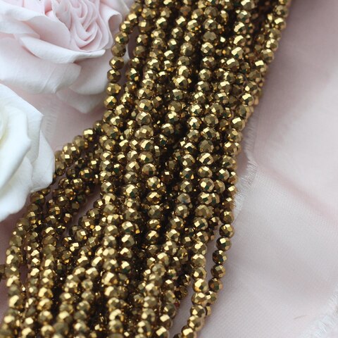 Гематин гематит, граненый шарик, 3 мм, бронза, 1 нить, ГМ095