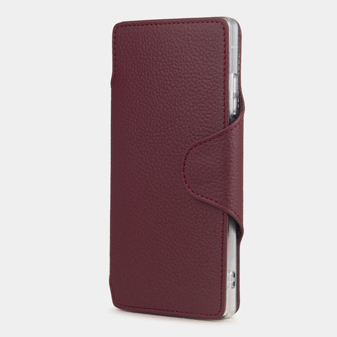 Чехол с картхолдером для Samsung Galaxy S25 Ultra из кожи теленка, бордового цвета
