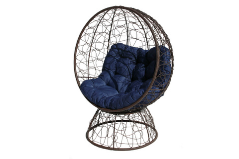 Кресло на подставке Garden story Николетта 1 уп (корзина коричневая, подставка коричневая, подушка синяя Т21) (M)