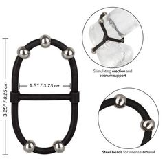 Черное эрекционное кольцо с бусинами Steel Beaded Dual Silicone Maximizer - 