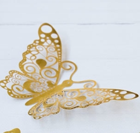 Бабочки декоративные золотые 8, 10, 12см арт 111-001153 (12шт)