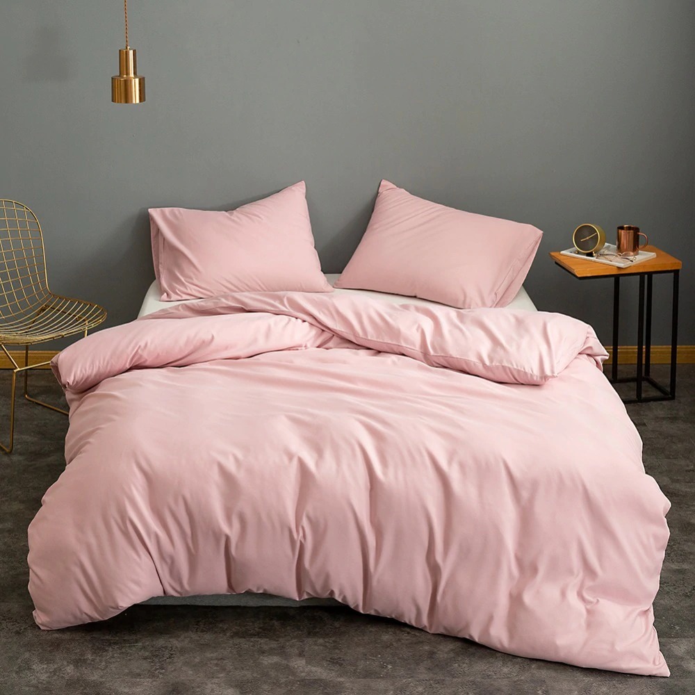 Комплект постельного белья ЕВРО 100% Сатин однотонный бледно розовый