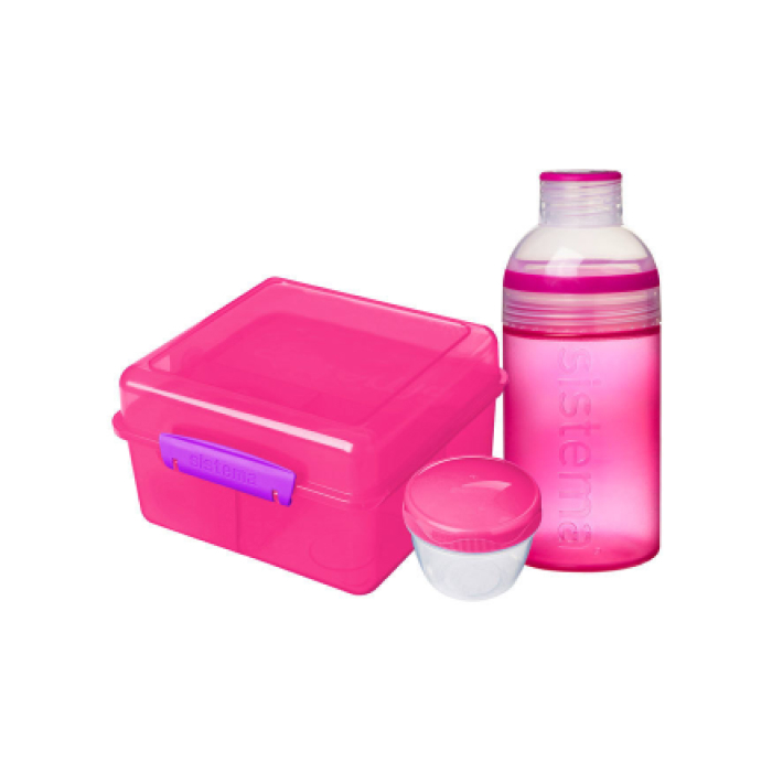 Набор Sistema "Lunch": ланч-бокс с баночкой и бутылка, цвет Розовый