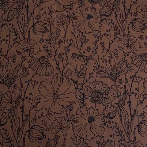 ЦВЕТЫ, КОРИЧНЕВЫЙ ФОН, ЧЕРНАЯ ПРОРИСОВКА - 100% хлопок