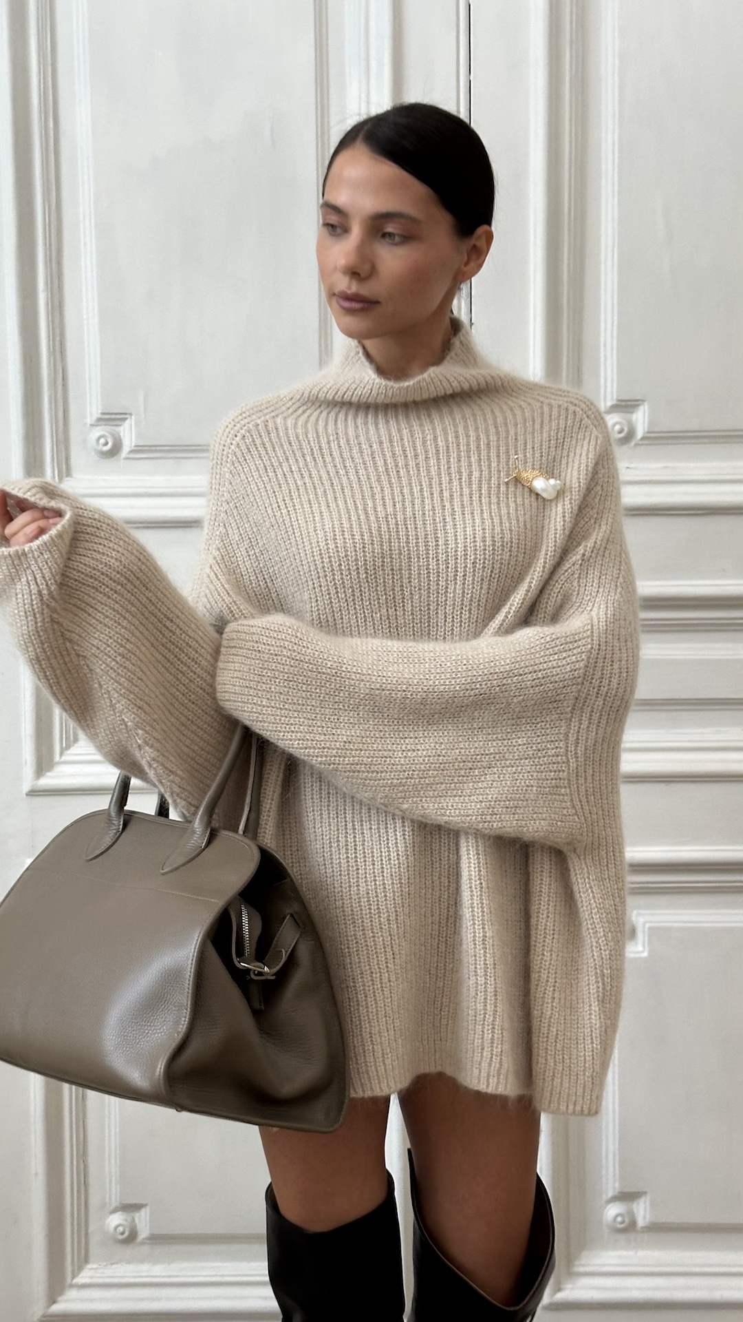 Вязаный свитер в стиле платья с объемными рукавами PREMIUM QUALITY