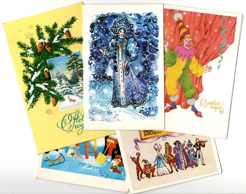 Подборка двойных поздравительных открыток — 5 штук— разные художники — подписаны, без повторов