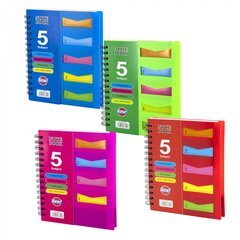 Тетрадь 120л., А5, клетка, Alingar, гребень, пластиковая обложка с инф. окнами, цветные пластиковые разделители, ассорти 4 цвета