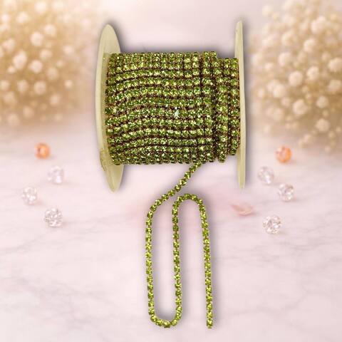 стразовая лента, 3мм, цвет салатная с золотом.  (1м)
