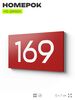 Номер на дверь 169, табличка на дверь для офиса, квартиры, кабинета, аудитории, склада, красная 120х70 мм, Айдентика Технолоджи