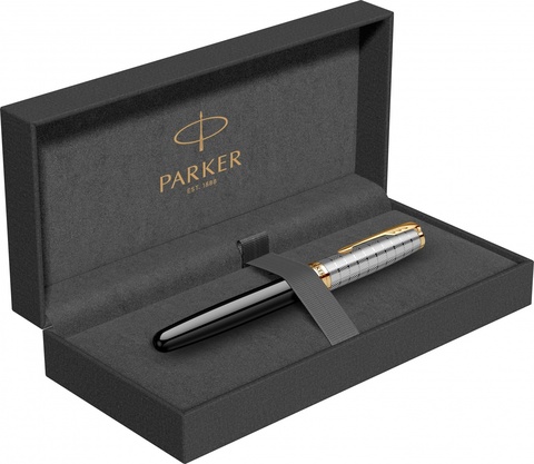 Ручка перьевая Parker Sonnet Premium 2021, F537, Metal & Black Lacquer GT (2119784)