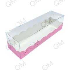 Коробка для макарон с пластиковой крышкой 190*55*55 мм (розовая матовая), 50шт