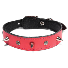 Triol ошейник-миди кожаный двойной с расширением и шипами 14мм*310мм