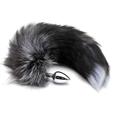 Анальный плаг с лисьим хвостом Black and White Fox Tail от Alive