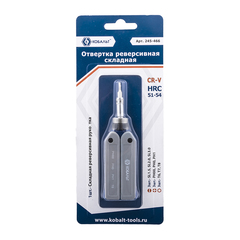 Отвертка реверсивная КОБАЛЬТ складная, с набором бит для точных работ, CR-V  (9 шт.) блист (245-466)