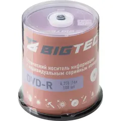 Носители информации Bigtech YDVDRB001 DVD-R 4,7Гб/16x/100шт/уп cake box