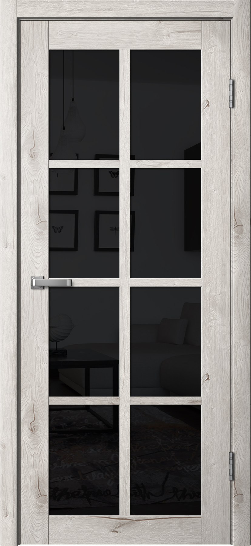 Дверь межкомнатная Ла Стелла 271, цвет арктик дуб, экошпон, стекло черное