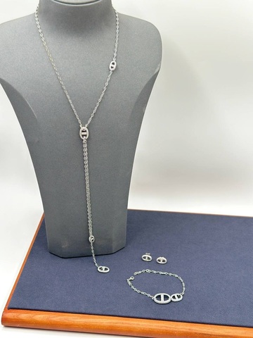 Колье, серьги и браслет Hermes серебро