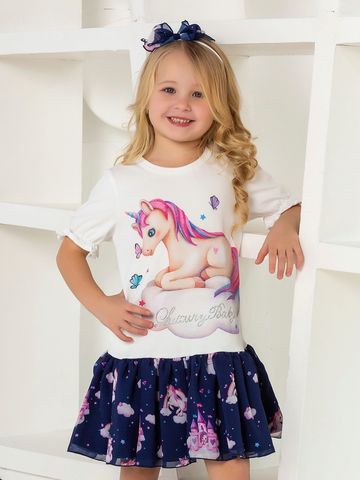 Трикотажное платье с шифоновой юбкой "Единорожка на облаке" Luxury Baby