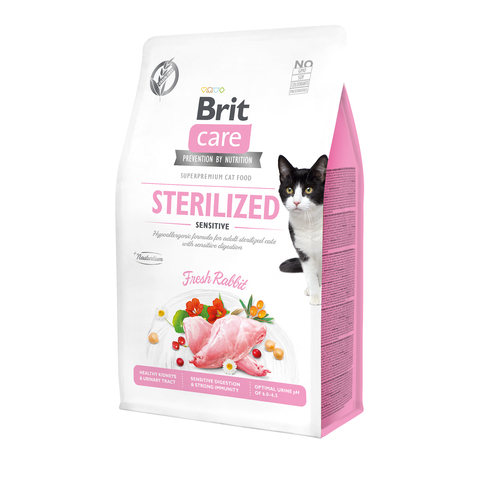 Brit Care Cat GF Sterilized Sensitive для стерилизованных кошек с чувствительным пищеварением 400г