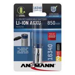 Аккумулятор ANSMANN 16340 / RCR123 LI-ION 3.6V, 850mAh + micro USB port