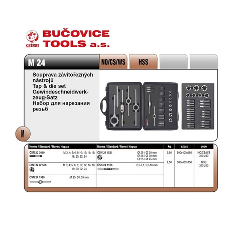 Набор метчиков и плашек M3-M24 60пр CS(115CrV3) Bucovice(CzTool) M24 310240