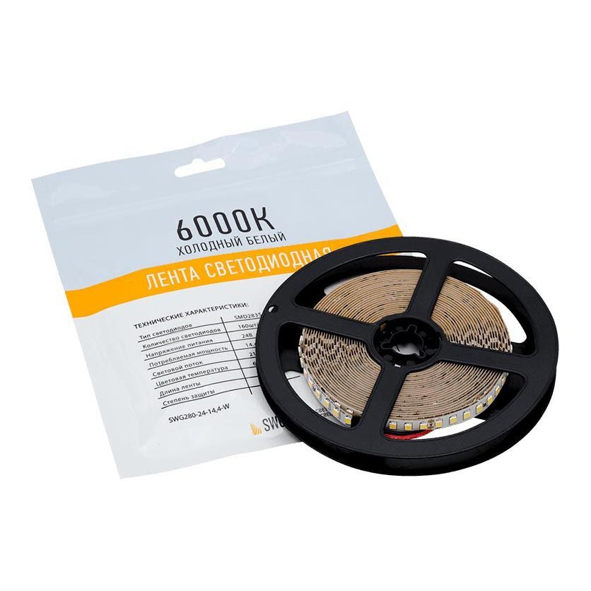 Светодиодная лента SWG 14,4W/m 160LED/m 2835SMD холодный белый 5M 003606