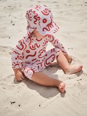 Костюм плавательный слитный и кепка в комплекте для мальчика Next E91-828, Красный, Светло-серый