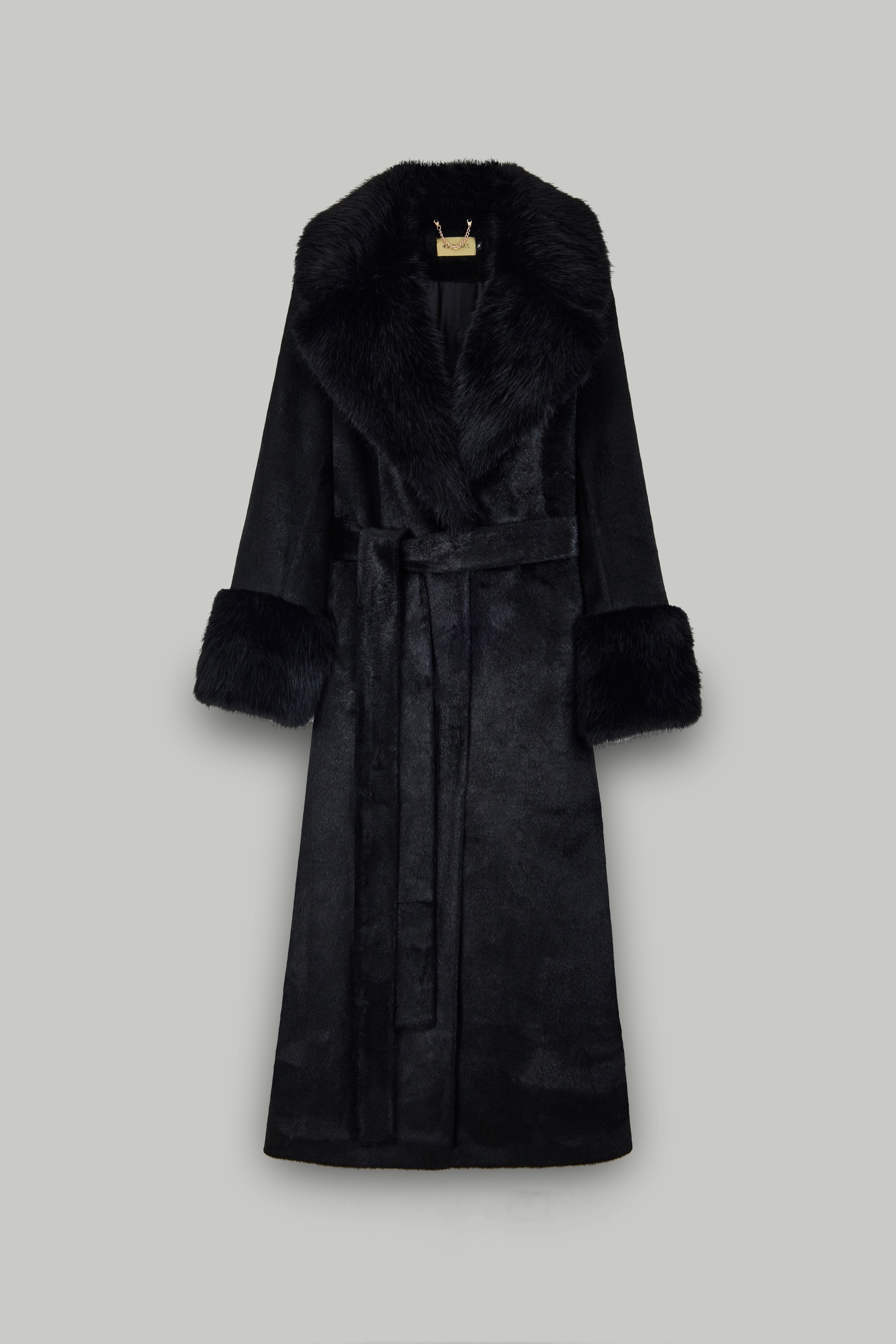 Пальто однобортное с отделкой мехом, черный