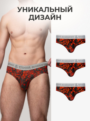 Комплект из 3-х спортивных трусов - «Красная хохлома»