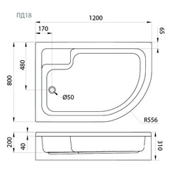 Поддон душевой 120х80 средний левый акриловый