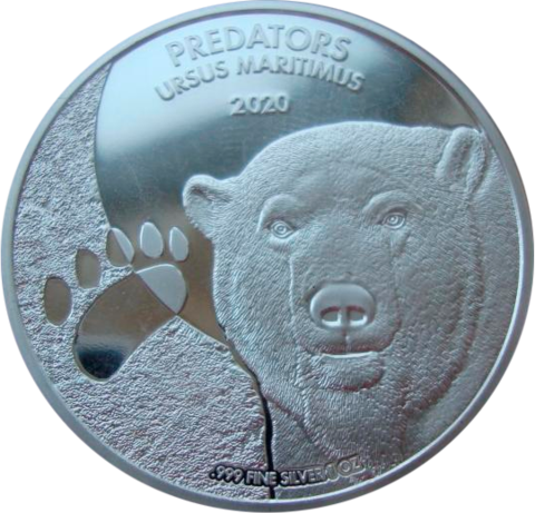 Конго 20 франков 2020 Полярный медведь Хищники BU СЕРЕБРО