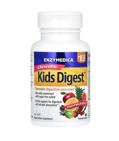 Enzymedica, Kids Digest, жевательные ферменты для детей, со вкусом фруктового пунша, 60 жевательных таблеток