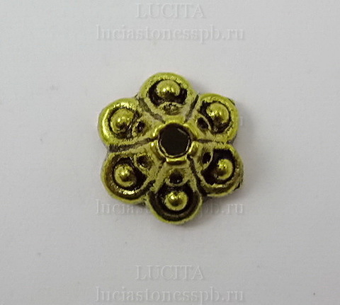 Шапочка для бусины "Колокольчик" 9х6 мм (цвет - античное золото), 10 штук