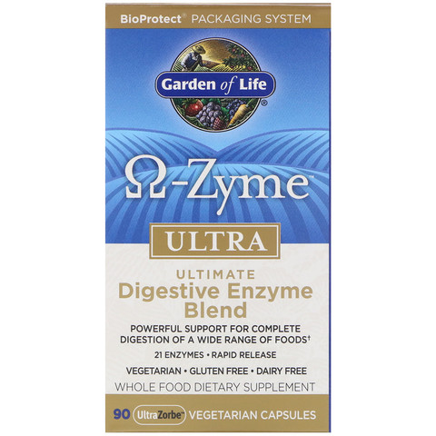 Garden of Life, O-Zyme ультра, наилучший комплекс пищеварительных ферментов, 90 растительных капсул