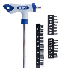 Отвертка рукоятка КОБАЛЬТ Т-образная с набором бит и торцевых головок 1/4