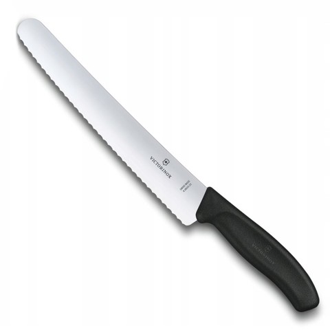 Нож Victorinox для хлеба и выпечки, лезвие 22 см волнистое, чёрный, в блистере