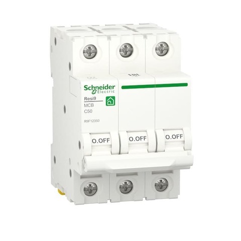 Автоматический выключатель 3P - 50 A тип C 3 модуля 400 В~. Schneider Electric Resi9. R9F12350