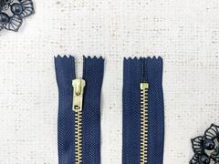 Молнии джинсовые, Т4, автомат, 18 см, тёмно-синий/золото
