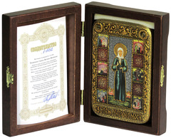 Инкрустированная рукописная икона Блаженная Старица Матрона Московская 15х10см на натуральном дереве в подарочной коробке