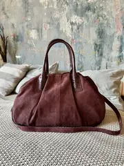 Женская бордовая сумка из натуральной замши
