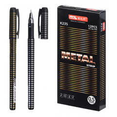 Ручка гелевая, Nengdali, чёрные чернила, серия "Metal", чёрный корпус с полосками, 12 шт