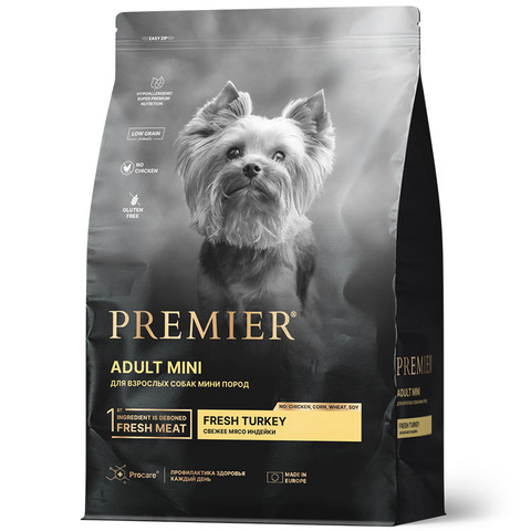 Сухой корм Premier Dog Turkey ADULT Mini, свежее мясо индейки, для собак мелких пород, 3 кг.