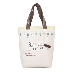 Вместительная сумка шоппер (тоут) с кошкой MATILDAsan, на кнопке, светлый песок/салатовый, 25-8029-1, KUSUGURU