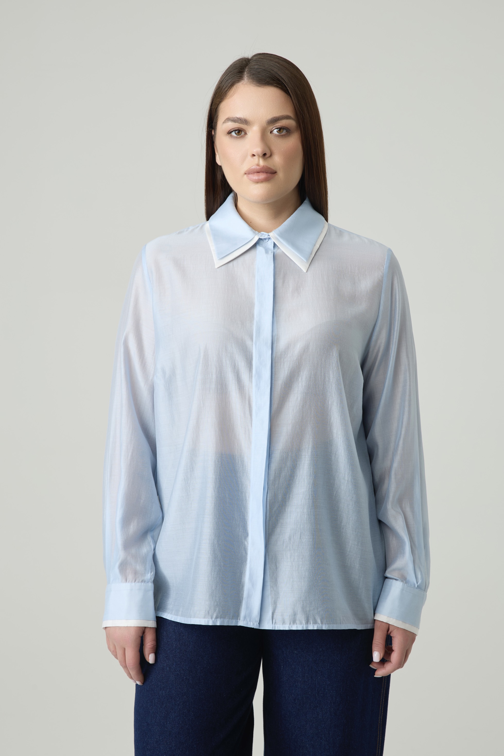 Блузка из тенселя с двойными деталями, голубой