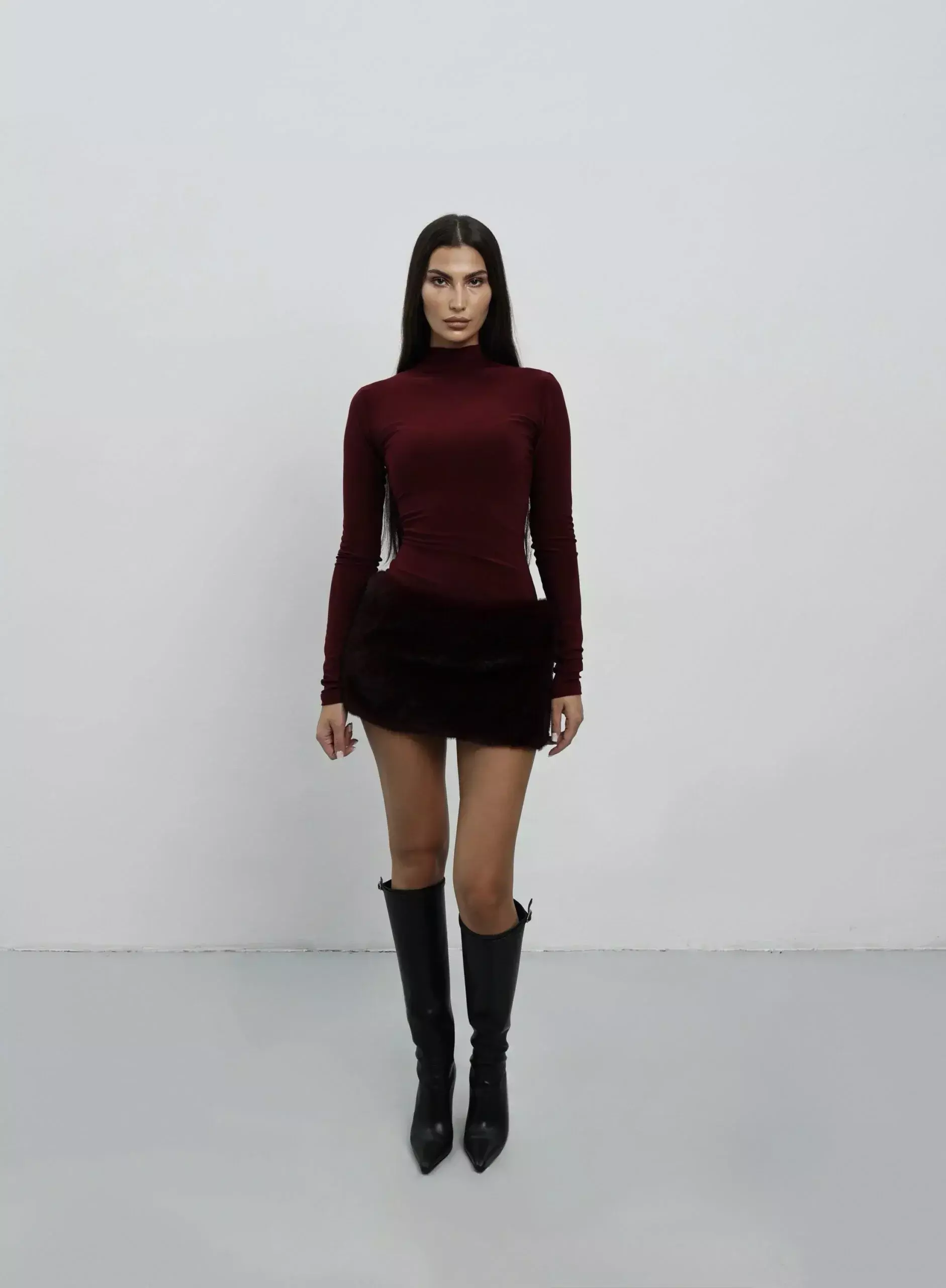 Платье с мехом, Бордовое