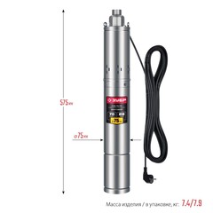 ЗУБР 370 Вт, 70 м напор, скважинный насос винтовой, корпус из нержавеющей стали (НСВ-75-70)