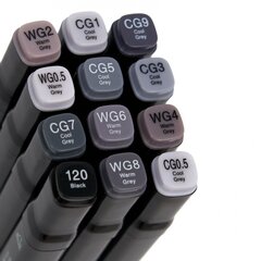 
          Набор скетчмаркеров DUO Alingar, 12 цветов, холодные серые, пулевид./клиновид 1-6 мм, сечение корпуса квадрат, спирт. осн, ПВХ упаковка