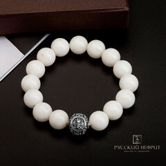 Браслет "Православный". Белый нефрит. Бусины 12мм.