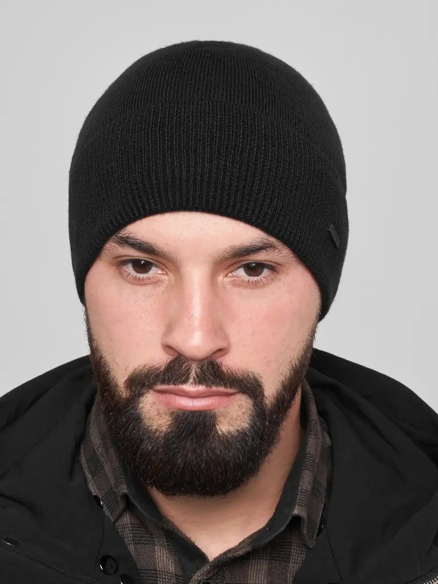 Шапка мужская зимняя шерстяная вязаная с отворотом